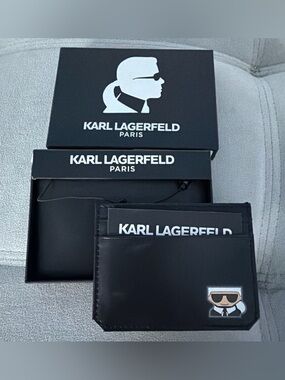 BNNW Karl Lagerfeld Black Leather Cardholder with Icon Patch